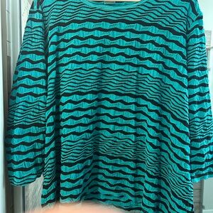 Tianello Teal and Black Wave Pattern Blouse